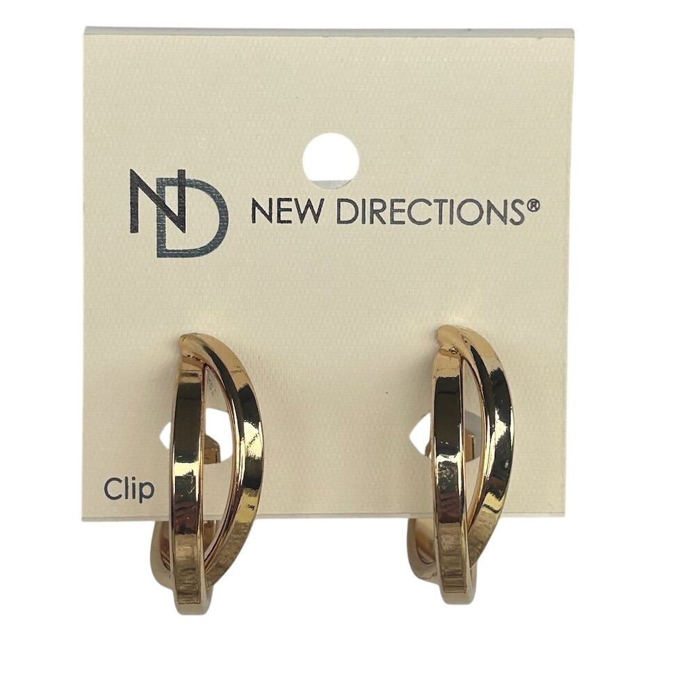 New Directions Gold Tone Double Hoop Clip-On Earrings - Standard Size OS
